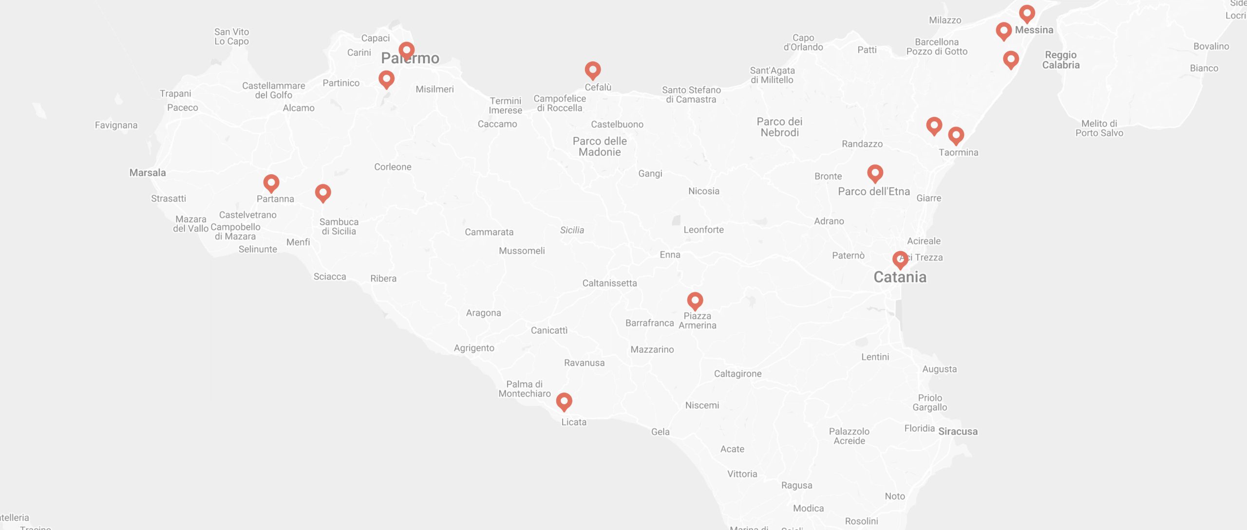 Mappa della Sicilia con i cantieri di Impresa Scancarello